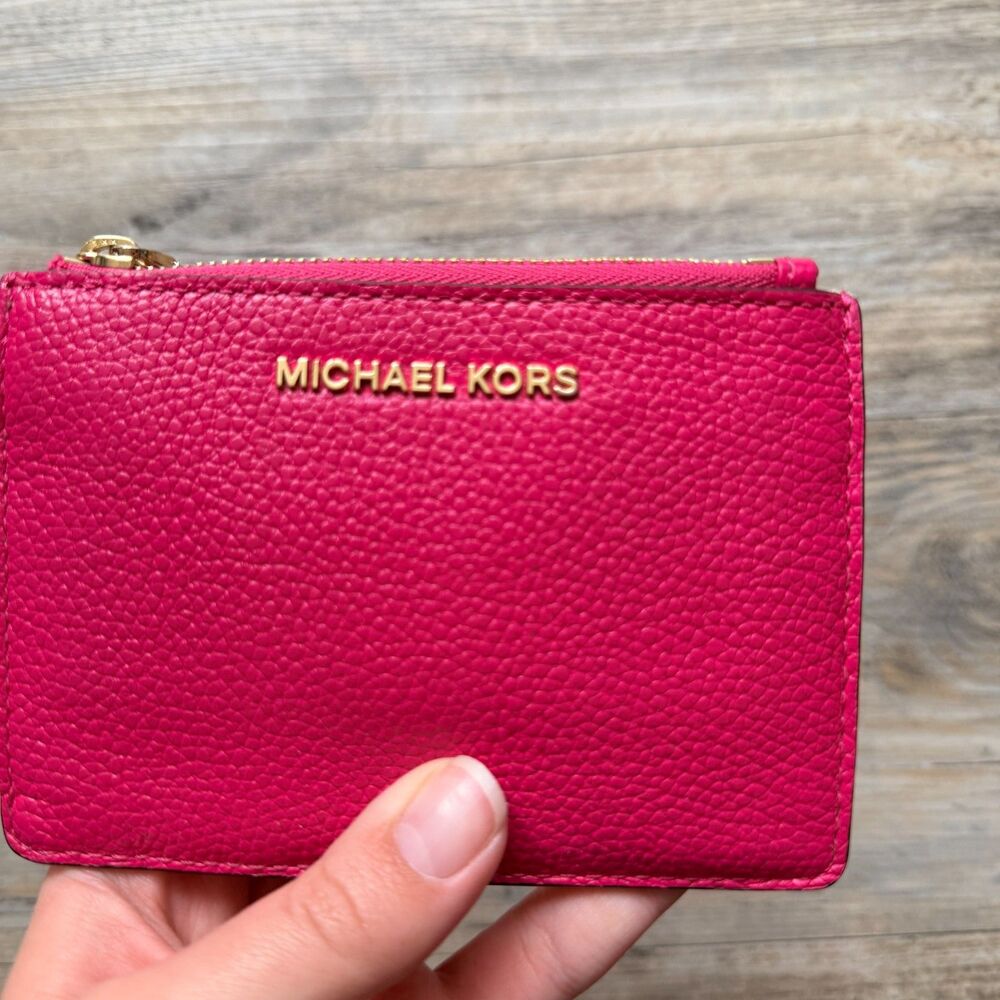 Michael Kors Jet Set Coin Purse Wild Berry Pink Wallet Designer Leather Gold - Picture 6 of 8